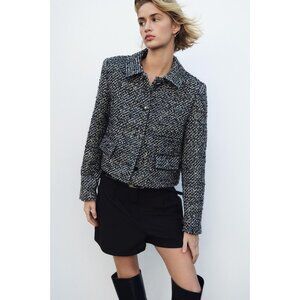 Zara Womens Jacket Blazer XL Charcoal Grey Sequin Black Textured 1689/299 NWT